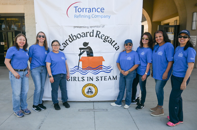 Ready, set, sail! Our volunteers had a blast mentoring students at @torranceusd Girls Cardboard Regatta. This annual event helps students develop teamwork, adaptability, and perseverance as they work together applying engineering principles to build a vessel and race across the pool without sinking. We’re proud to be the presenting sponsor of this fun and educational experience. Keynote speaker Heather Shohet, Clean Products Coordinator at Torrance Refinery, inspired students by sharing her career journey as an engineer. We also thank our volunteer partners at @moog.inc for joining us!
