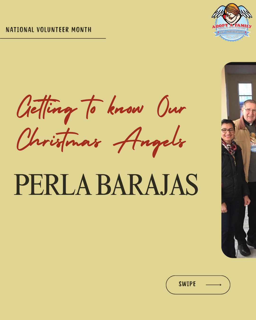 Meet our Christmas Angel: Perla Barajas!
Perhaps Perla has interviewed your family & gotten your wish list or maybe you’ve joined Perla and other volunteers at our centers/parishes. Since 2015 - she has been part of our program & has helped connect us with the LA County General Hospital! We thank Perla for her commitment to uplifting our community. Swipe to see what’s her special AAF anecdote.
#MeetOurVolunteer #AdoptAFamily #NationalVolunteerMonth #VolunteerAppreciation #ChristmasAngels