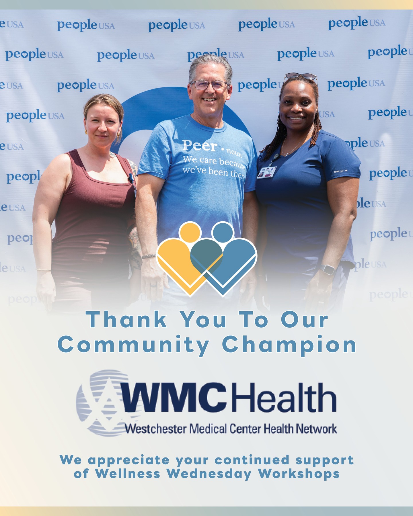 🌟 A heartfelt thank you to the incredible sponsors who helped make People USA’s 4th Annual Wellness Wednesday a success! 🌟
We are especially grateful to our Presenting Community Champion Sponsor, WMC Health, for their generous support and steadfast commitment to community wellness.
We also extend our sincere appreciation to our Circle of Hope Sponsor, CDPHP, and our Community Wellness Sponsors, Valley Vista, Clearwave Mental Health, and Newport Healthcare.
Your partnership helps us bring together individuals, families, providers, and community members to promote mental health awareness, recovery, wellness, and hope. Thank you for investing in healthier, stronger communities. 🤝💙🤝
#PeopleUSA #PeopleUSANow #WellnessWednesdayWorkshops #WeCareBecauseWeHaveBeenThere #Nonprofit #MentalHealth #Advocacy #Peers #WellnessServices #Community #Support #Recovery #Sobriety #Prevention #Hope #RoadToMentalWellness #NewYork