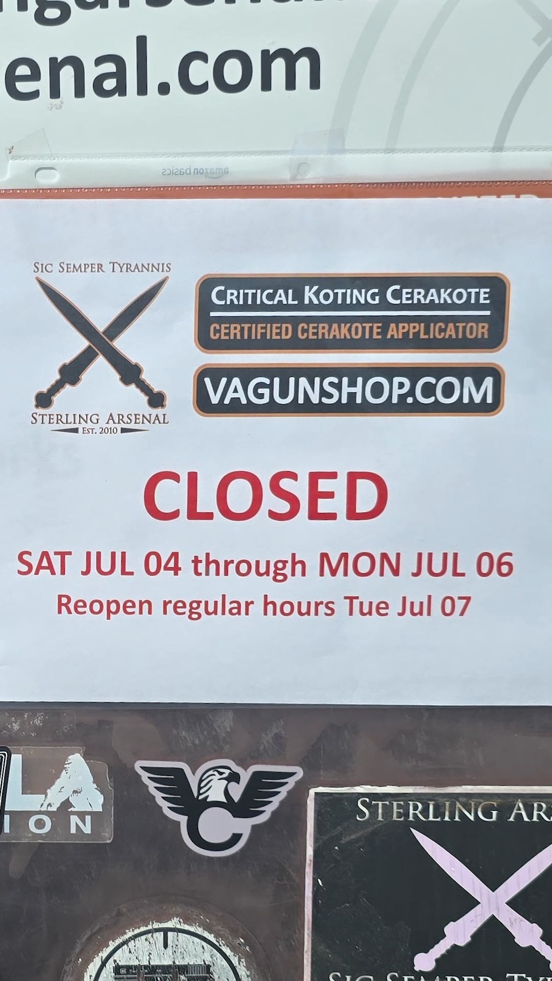 Celebrate 250 years of Independence. Sterling Arsenal is closed Saturday July 4th through Monday July 6th reopening regular hours Tuesday July 7th.